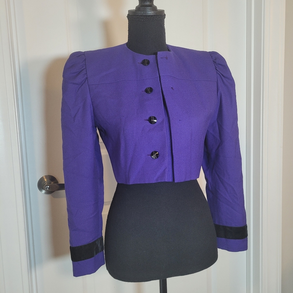 Lanvin Paris Bolero Vintage Purple And Black Cropped Womens Blazer With Velvet